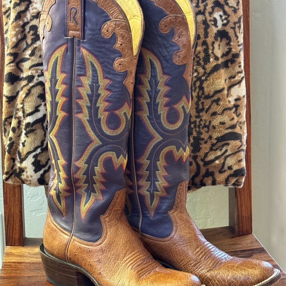 Rod Patrick Custom Smooth Ostrich Leather Cowboy Boots Size 5B Purple Tobac 6348